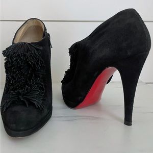 Black Suede Christian Louboutin Fringe Booties